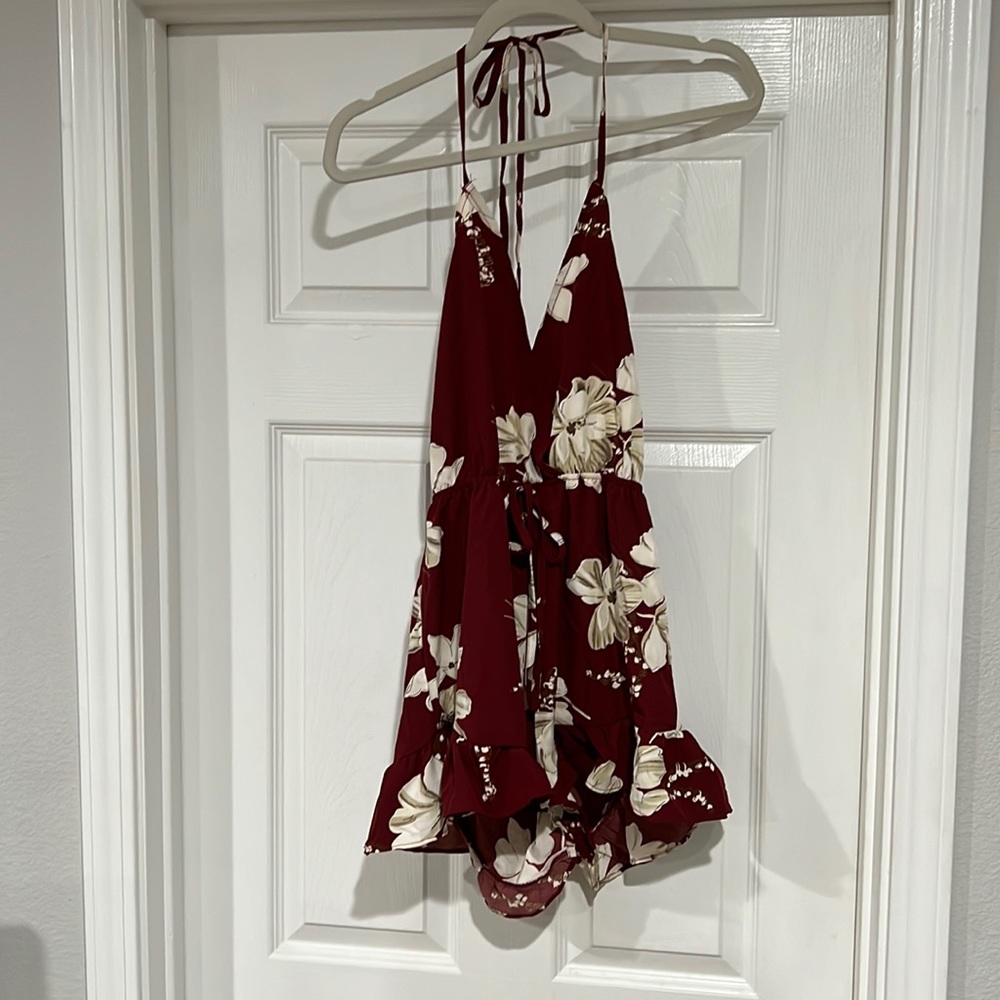 Maroon Floral Halter Romper Size Small